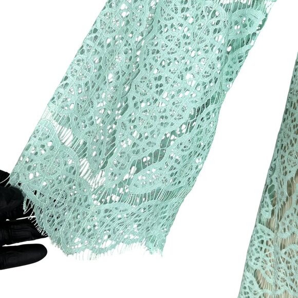 Maia Women 4 Kelly Green Dress Lace Overlay 3/4 Sleeve Nude Lining Scalloped Hem - Picture 6 of 16
